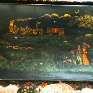 Incredible Hand-painted Toile train with train scenery